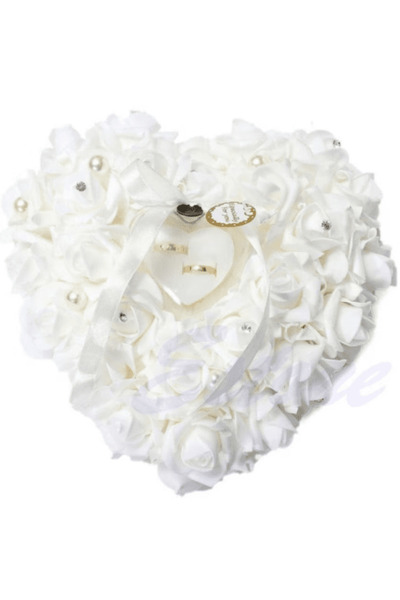 CRM Cutie de inele Mr & Mrs, în formă de inimă, model floral alb