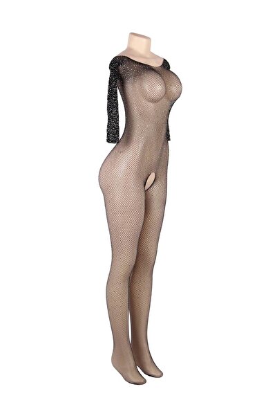 Lingerie and Fashion Style Long-sleeved body stocking embellished with zircon