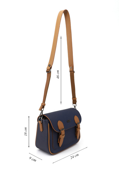 GÖNDERİ(R) Women's Navy Blue Tan Long Strap Shoulder Bag