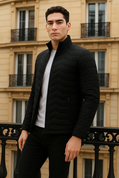 comstar Ανδρικό Premium Basic Καπιτονέ Μαύρο Πουπουλένιο Παλτό