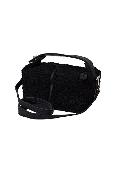 HELKA Kadın Peluş Dışı Yün Görünümlü & Suni Deri Siyah Çapraz Çanta – Kışlık ...