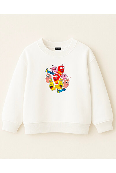 fasardi Larva Printed Oversized Unlined 3 Thread Long Sleeve Unisex Children's Sweatshirt