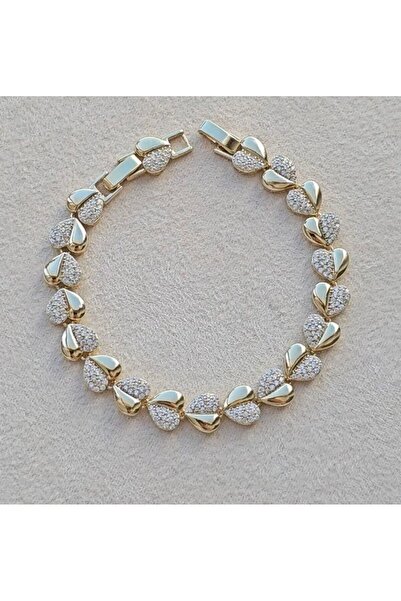 Haziran Aksesuar Kalp Taşlı 14K Xuping XP Damgalı, Gold Kadın Bileklik, 16 + ...