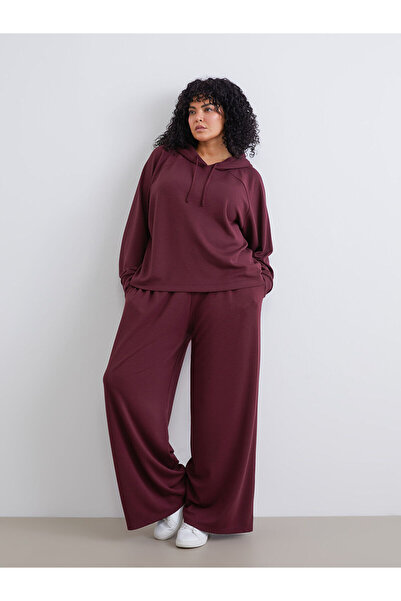 LC Waikiki Bordo Büyük Beden Beli Lastikli Kadın Eşofman Altı