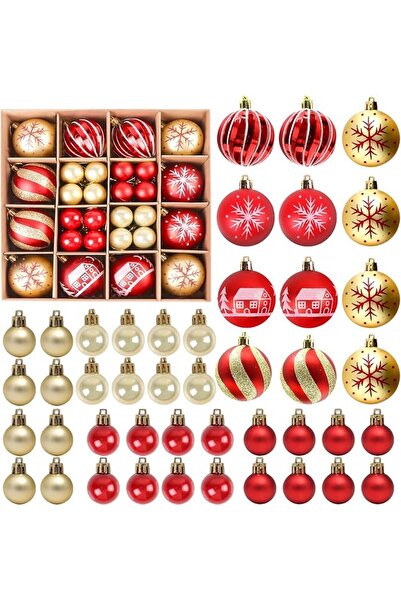 Generic مجموعة زينة شجرة عيد الميلاد من 44 قطعة - كرات حمراء وذهبية مقاومة لل...