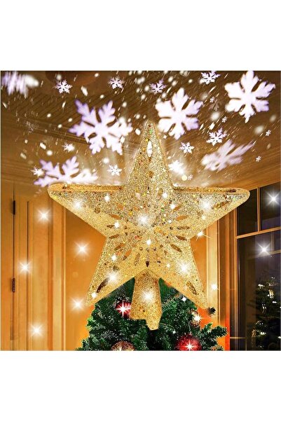 Generic Christmas Tree Topper Lighted Star Tree Toppers with LED Rotating Snowflake Projector Lights, 3D Hol