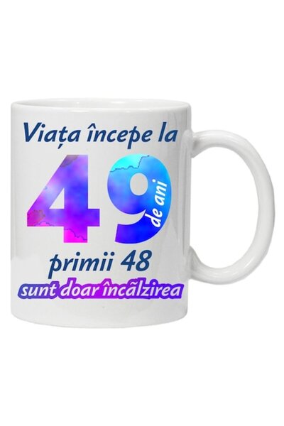 CRD PRINT Cană personalizată „Viața începe la”, 49 de ani, CRD PRINT, 330ml, ...
