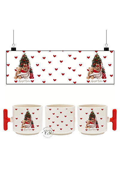 PRİNTOPİA DESİGN Kişiye Özel Yılbaşı Temalı Kırmızı T Kulp Seramik Bardak – 1...