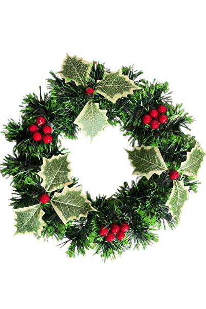 PARTİADA YILBAŞI KAPI SÜSÜ ÇELENK YEŞİL YAPRAKLI SÜSLÜ 25 CM