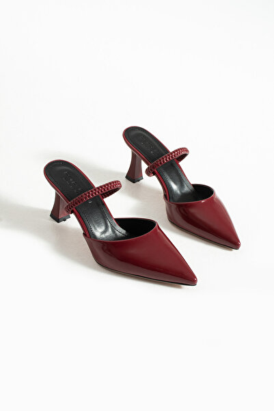 Parparastil Éloise Women's Burgundy Thin Heeled Ankle Knit Strap Sivriburun Slippers Shoes