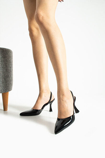 Parparastil Éloise Women's Black Thin Heeled Ankle Knit Strap Sivriburun Slippers Shoes