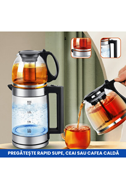 OferteTop 2.2 Liter 2-in-1 Electric Kettle, Portable, Infusion Function and Auto Shut-Off (2000W)