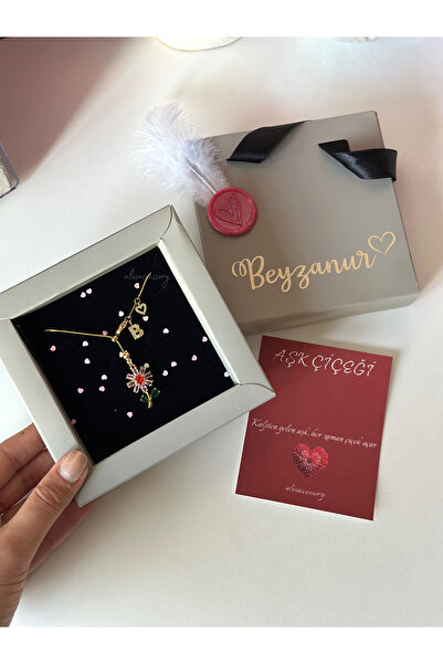 Alis Accessory İsim özel kutuda aşk çiçeği asansör kolye