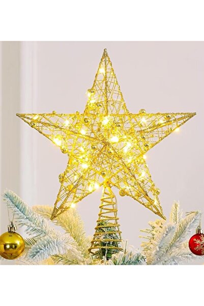 Generic زينة شجرة عيد الميلاد الذهبية، 20 مصباح LED، زينة ذهبية، نجمة معدنية ...