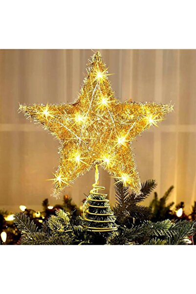 Generic زينة شجرة عيد الميلاد، نجمة شجرة عيد الميلاد المجوفة الذهبية مع الأضو...