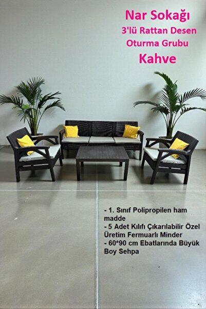 nar sokağı Rattan Desen Oturma Grubu 5 Kişilik Bahçe ve Balkon Seti