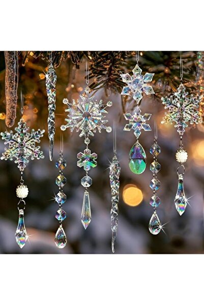 Generic Christmas Tree Decorations Crystal Ornaments - 18PCS Iridescent Christmas Ornaments Acrylic Snowflak