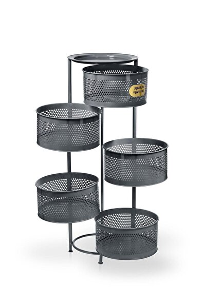 ALBAN EMAYE 5 KATLI Metal Sebzelik Meyvelik, Yuvarlak , Çok Amaçlı Patates So...