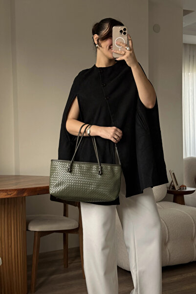 LEONAS Knitted Detailed Women's Tote Bag Larissa St0039 Khaki