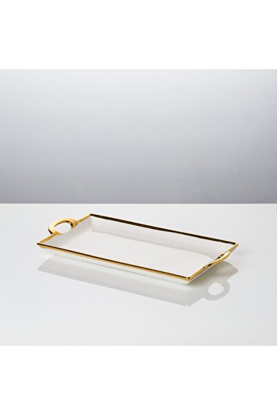 Malooki Porcelain serving platter with gold handles, 40.5×20 cm