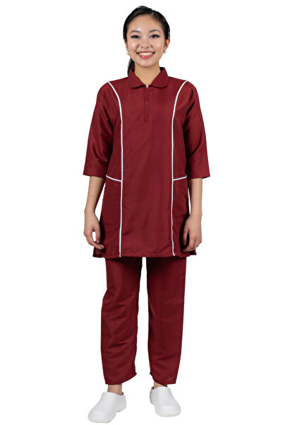 ABSHIR طقم زي خادمة/خادمة/مربية، تونيك قطني بأكمام ثلاثة أرباع مع بنطال أبيض ...