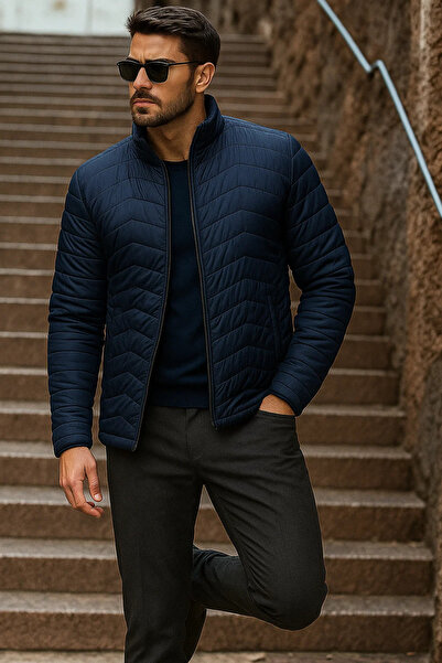 comstar Ανδρικό χειμερινό παλτό με καπιτονέ ναυτικό μπλε πουπουλένιο παλτό