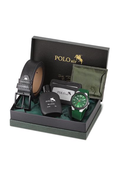 Polo Air Erkek Kol Saati Kemer Cüzdan Kartlık Parfüm Hediyelik Kutusunda Gümü...