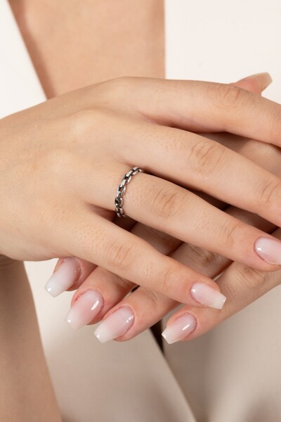 Söğütlü Silver 925 ayar gümüş yüzük oksitli zincir modeli ayarlamalı yüzük SG...