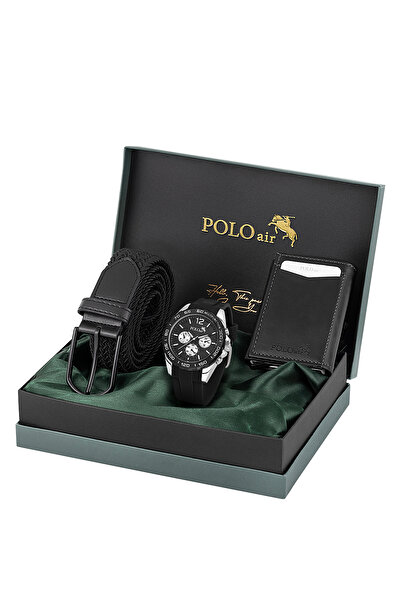 Polo Air Mıknatıslı Otomatik Mekanizmalı Cüzdan Örgü Esnek Kemer Erkek Kol Saati Siyah Gümüş Renk PL-7050E1