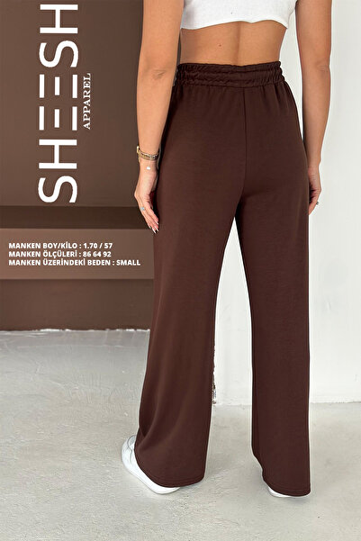 SHEESH APPAREL Φούτερ με μαλακή υφή με φαρδιά πόδια Modal Brown παντελόνι palazzo