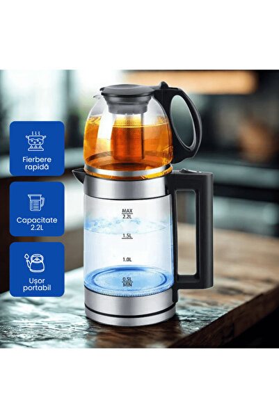 OferteTop 2.2 Liter 2-in-1 Electric Kettle, Portable, Infusion Function and Auto Shut-Off (2000W)