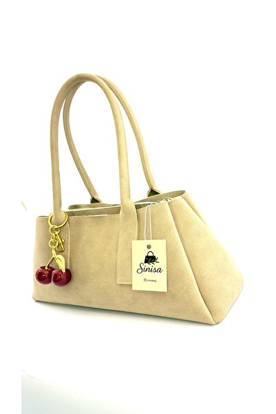 SİNİSA BAG Women's Cherry Charm Detailed Suede Hand and Shoulder Bag
