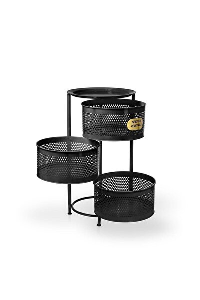 ALBAN EMAYE 3 Katlı Patates Soğanlık Sepeti Siyah Metal Sebzelik