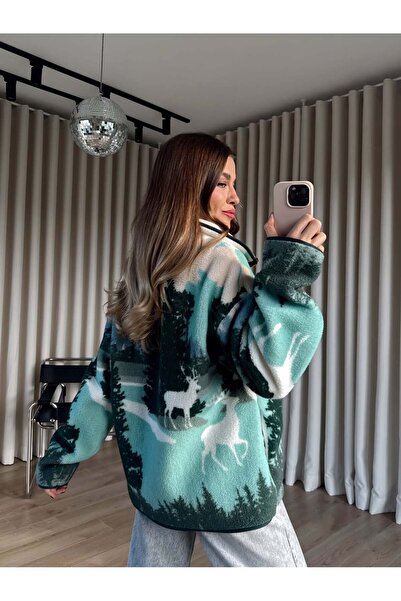 MEECY Φούτερ με μισό φερμουάρ oversized από βελούδινο υλικό