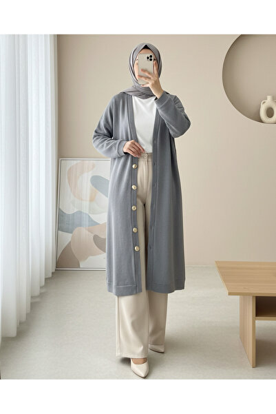 Modamorfo Buttoned Thessaloniki Long Cardigan - Gray