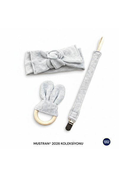 Mustran 5-Piece Baby Set Beanie Neck Collar Bandana Pacifier Strap Teething Teether 3-18 Months Organic Unisex Gift