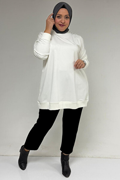 Eslina 58171 Κρυστάλλινο τουνίκ με πέτρινη λεπτομέρεια στον ώμο - Εκρού