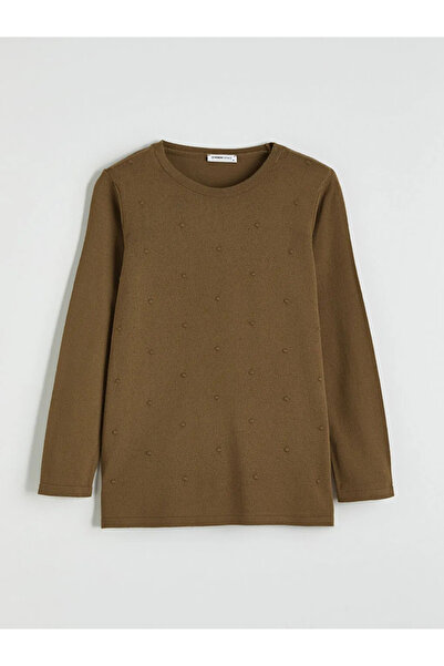 LC Waikiki Дамски пуловер от плетено платно с кръгло деколте и самодесен деколте