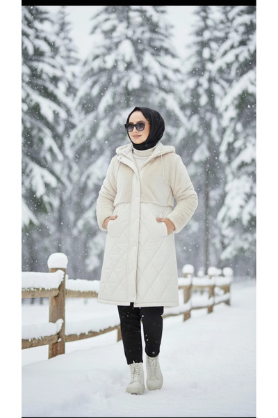 Marcha prive Kadın Kapüşonlu Kürklü Kapitone Mont