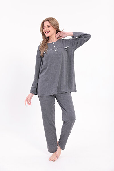 Yulem Homewear Women's Smoked Trim Long Sleeve Cotton Plus Size (Oversized) Pajama Set