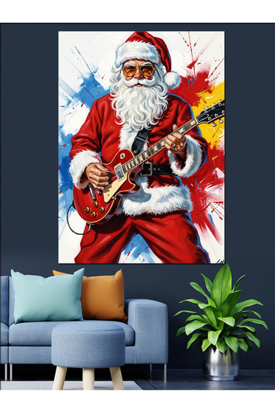 KanvasSepeti Χριστουγεννιάτικη κιθάρα Άγιου Βασίλη Υψηλής ποιότητας ελαιογραφ...