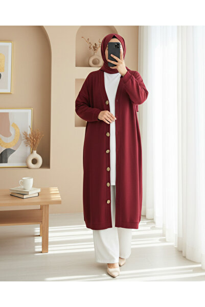 Modamorfo Buttoned Thessaloniki Long Cardigan -Burgundy