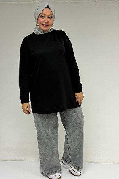 Eslina 58171 Κρυστάλλινο τουνίκ με πέτρινη λεπτομέρεια στον ώμο - Μαύρο