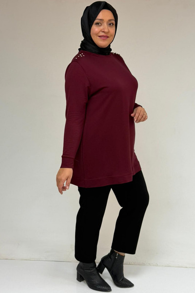 Eslina 58171 Κρυστάλλινο τουνίκ με πέτρινη λεπτομέρεια στον ώμο - Βουργουνδία