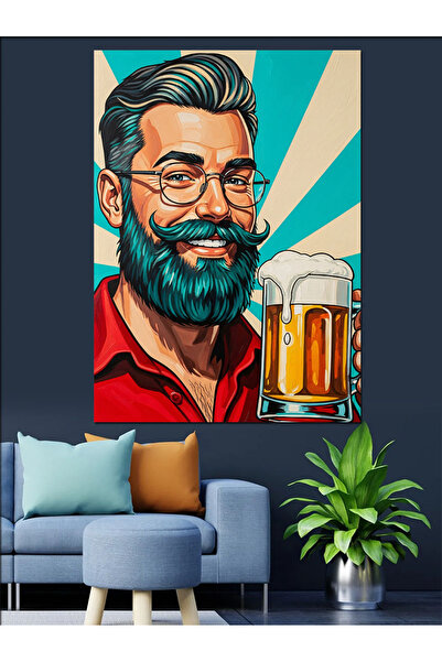 KanvasSepeti Bărbat cu barbă care bea bere Pictură în ulei de înaltă calitate...