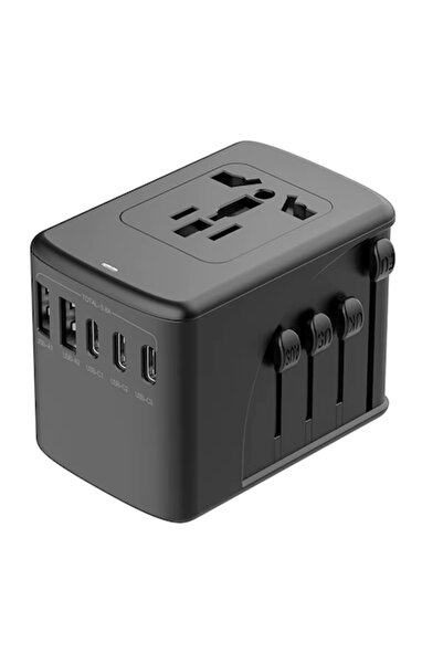 AIM TO POWER Adaptor universal de călătorie, 3 USB-C + 2 USB, negru