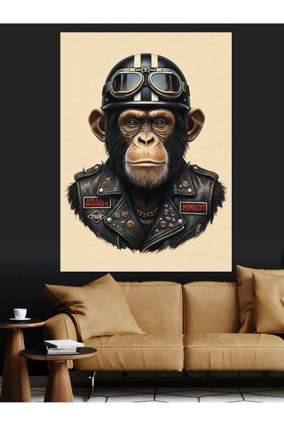 KanvasSepeti Maimuță cu cască Pictură în ulei de înaltă calitate texturat Can...