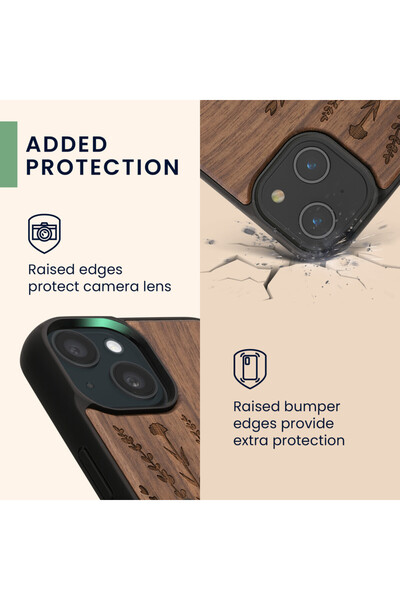 KWmobile Case for Apple iPhone 15, Brown, Wood/Silicone, KWM000020EG003C