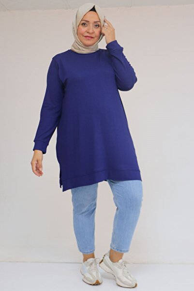 Eslina 58120 Plus Size Cuffed Strawberry Tunic - Indigo