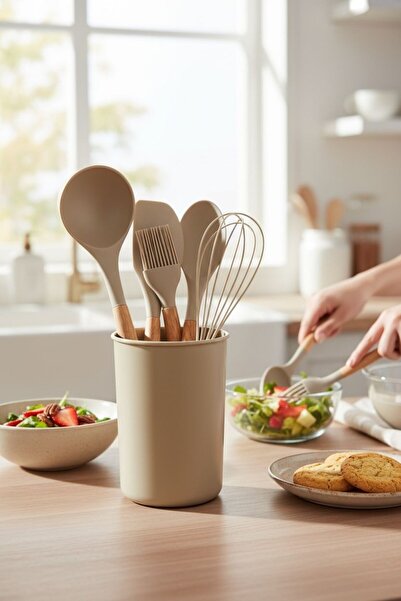 kitchenboost Elegant 5-Piece Silicone Serving Set - with Spoon Holder Stand